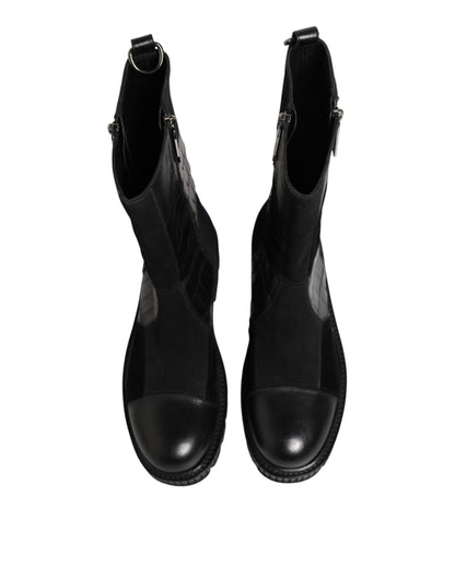 Dolce & Gabbana Black Patchwork Leather Mid Calf Boot  Shoes