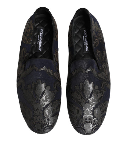 Dolce & Gabbana Black Jacquard Leather Slip On Loafers Shoes