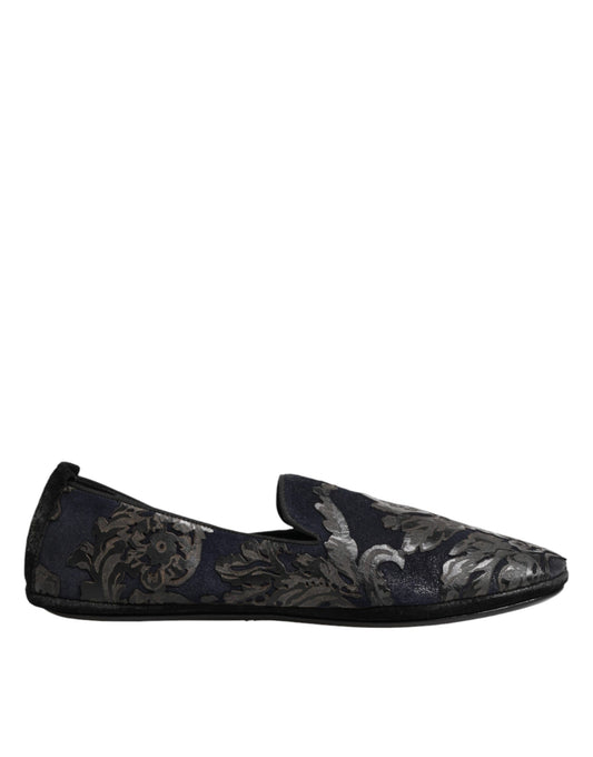Dolce & Gabbana Black Jacquard Leather Slip On Loafers Shoes