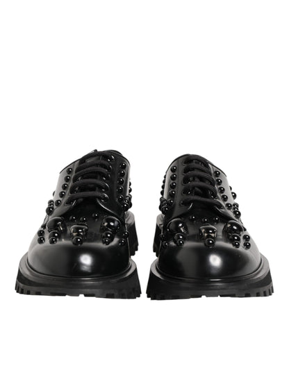 Dolce & Gabbana Black Leather Studded Men Formal Derby  Shoes