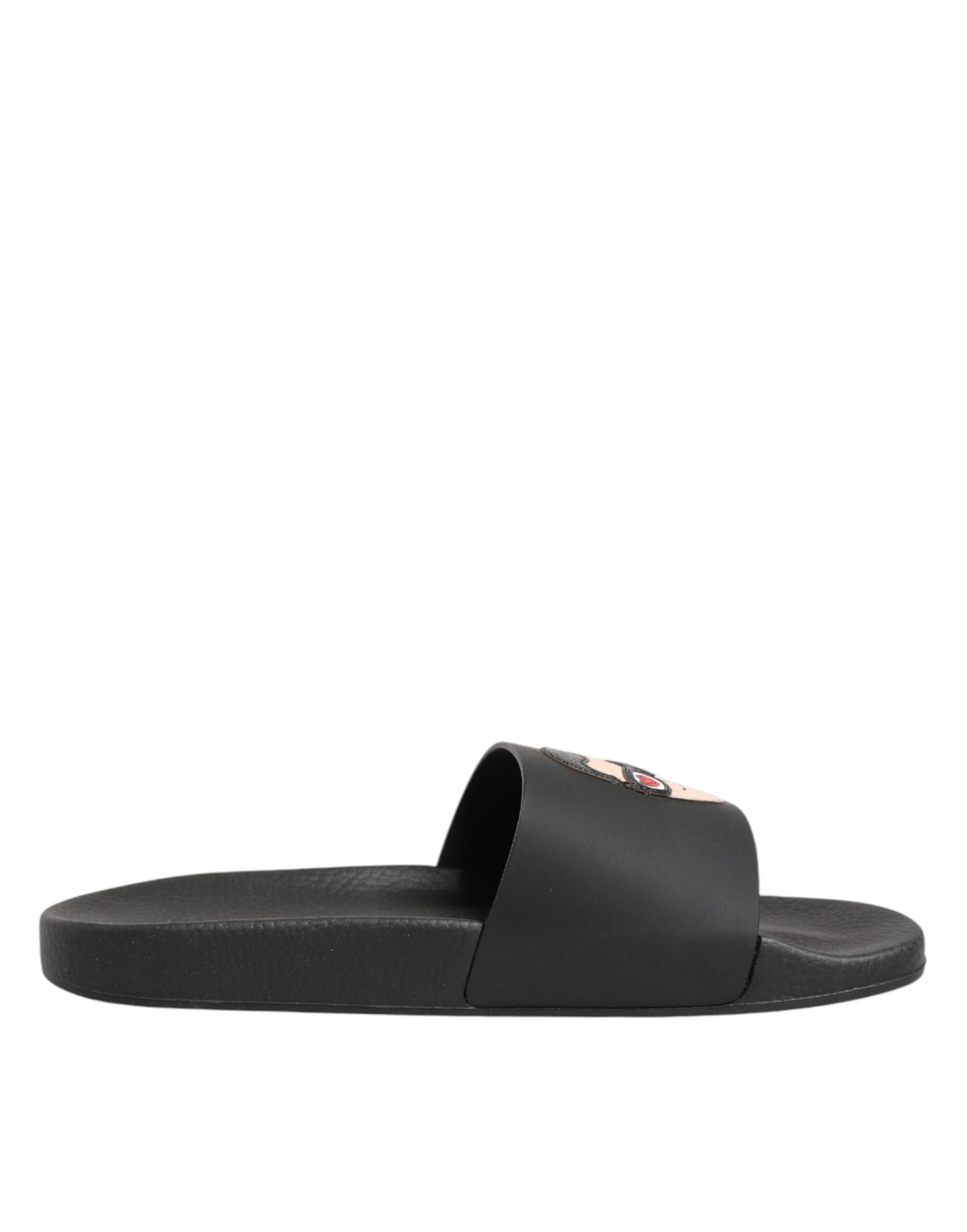 Dolce & Gabbana Black Leather Slides Sandals Beachwear Shoes