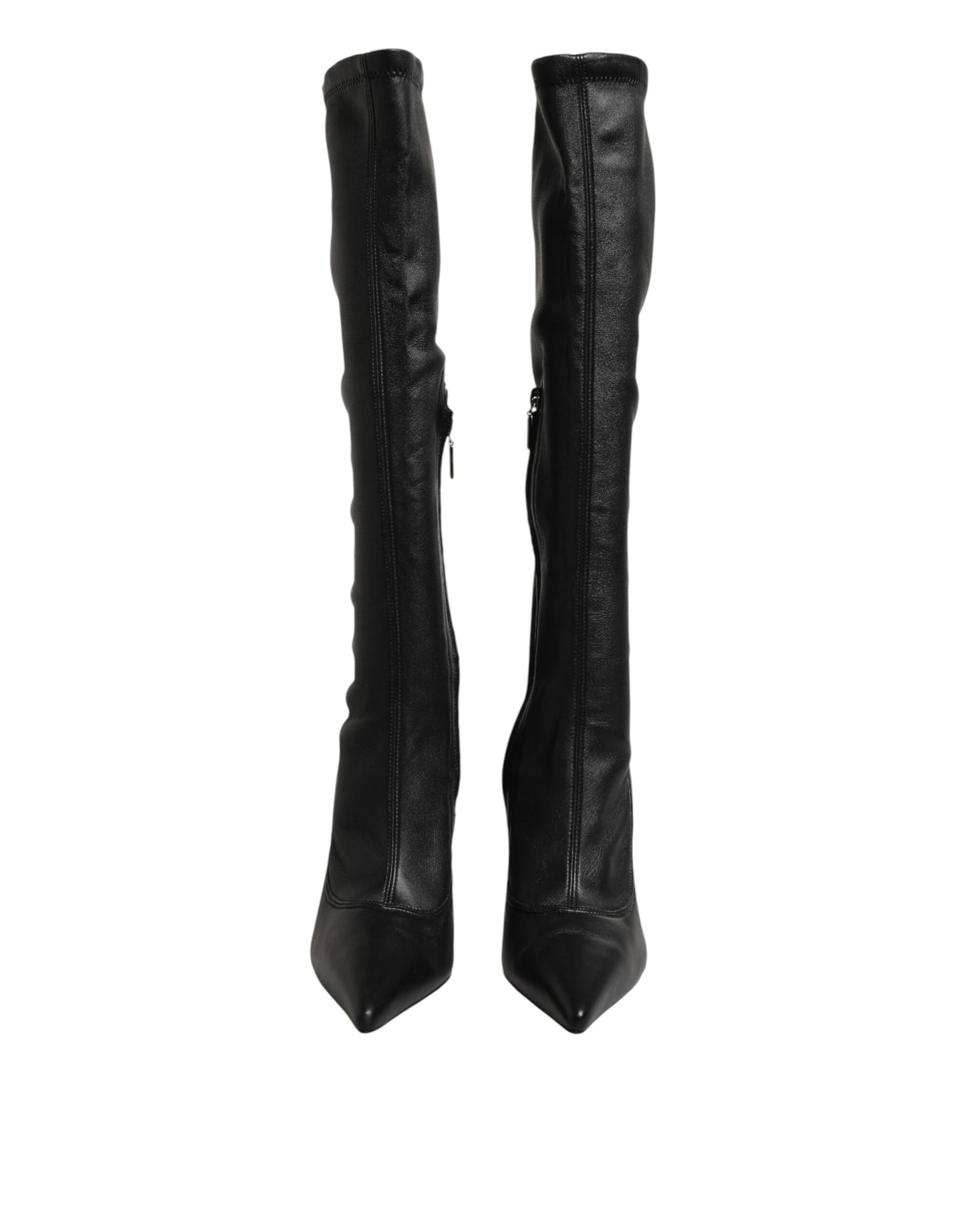 Dolce & Gabbana Black Leather DG Logo Knee High Boots Shoes
