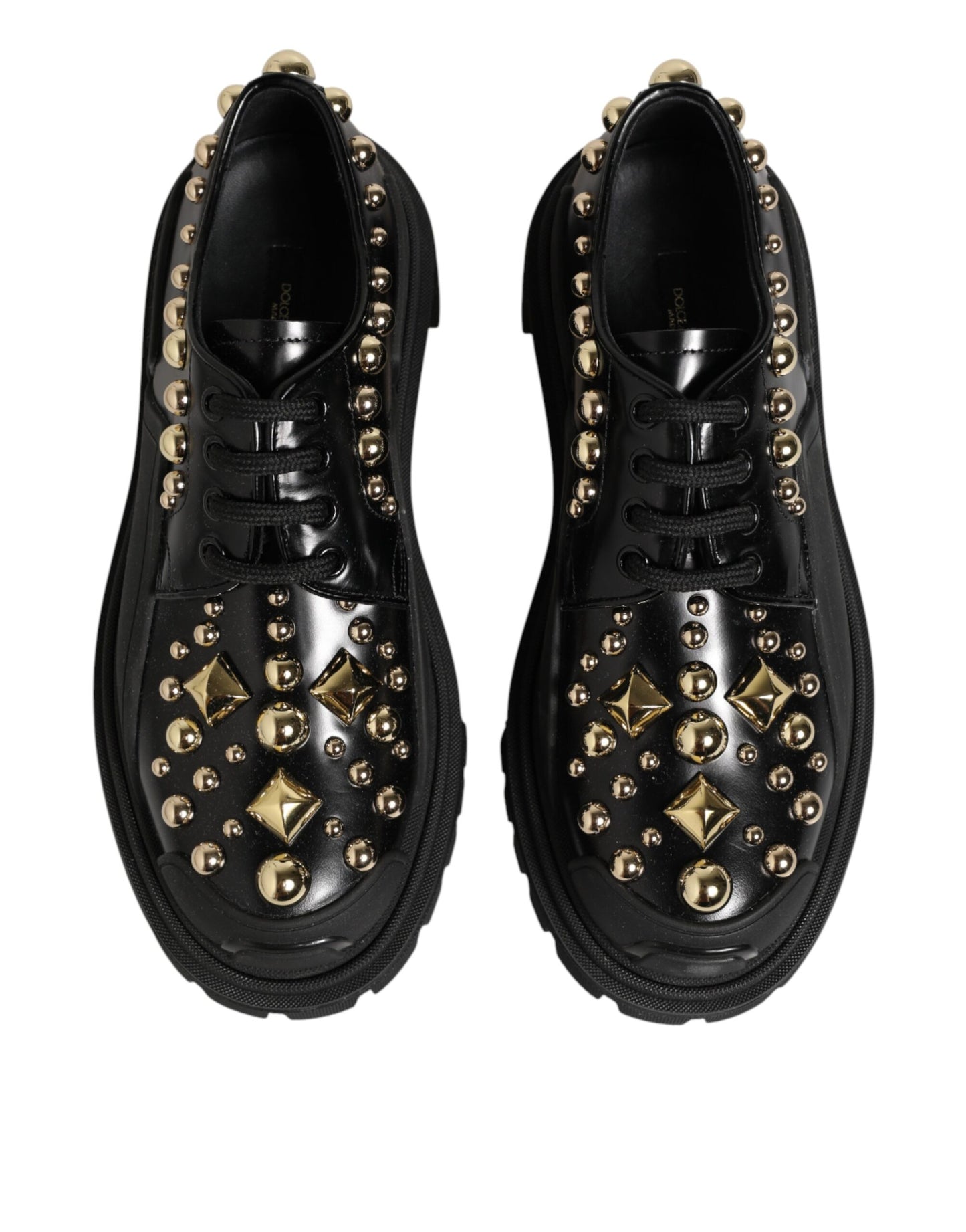 Dolce & Gabbana Black Leather Jeweled Crystals Derby Shoes