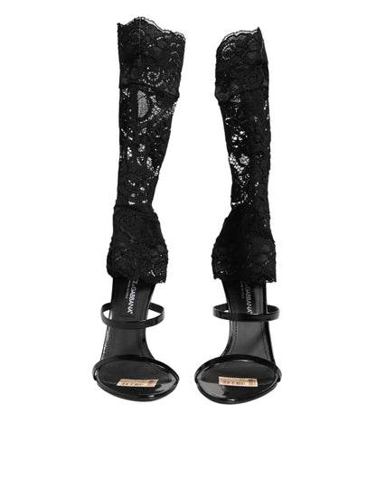 Dolce & Gabbana Black Floral Lace Heels SANDALS Shoes