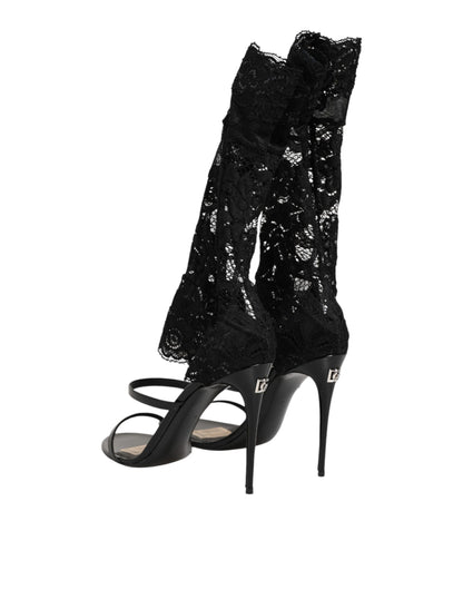Dolce & Gabbana Black Floral Lace Heels SANDALS Shoes