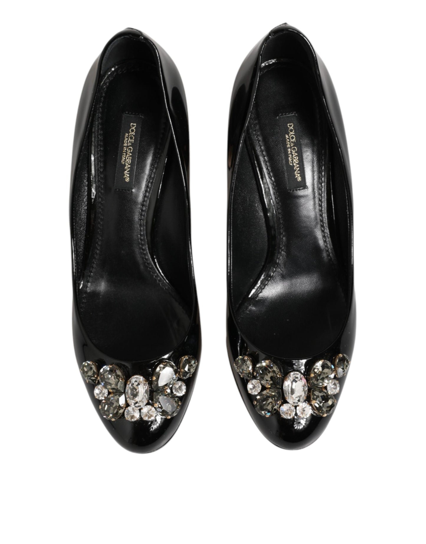 Dolce & Gabbana Black Leather Crystals Heels Pumps Shoes
