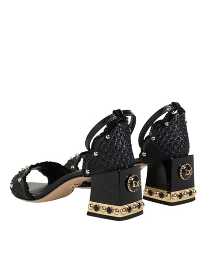 Dolce & Gabbana Black Studded Ankle Strap Sandals Shoes