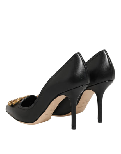 Dolce & Gabbana Black Leather DG Amore Heels Pumps Shoes
