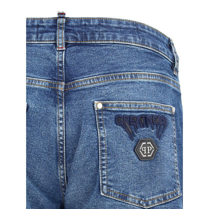 Philipp Plein Blue Cotton Straight-Leg Jeans