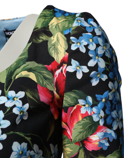 Dolce & Gabbana Black Floral Print Viscose Sheath Midi Dress