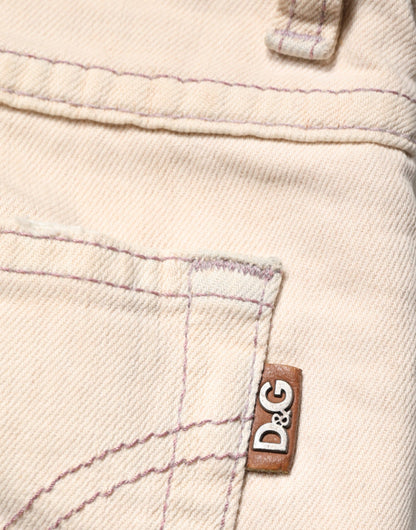 Dolce & Gabbana Beige Low Waist Cotton Slim Fit Denim Trousers Jeans