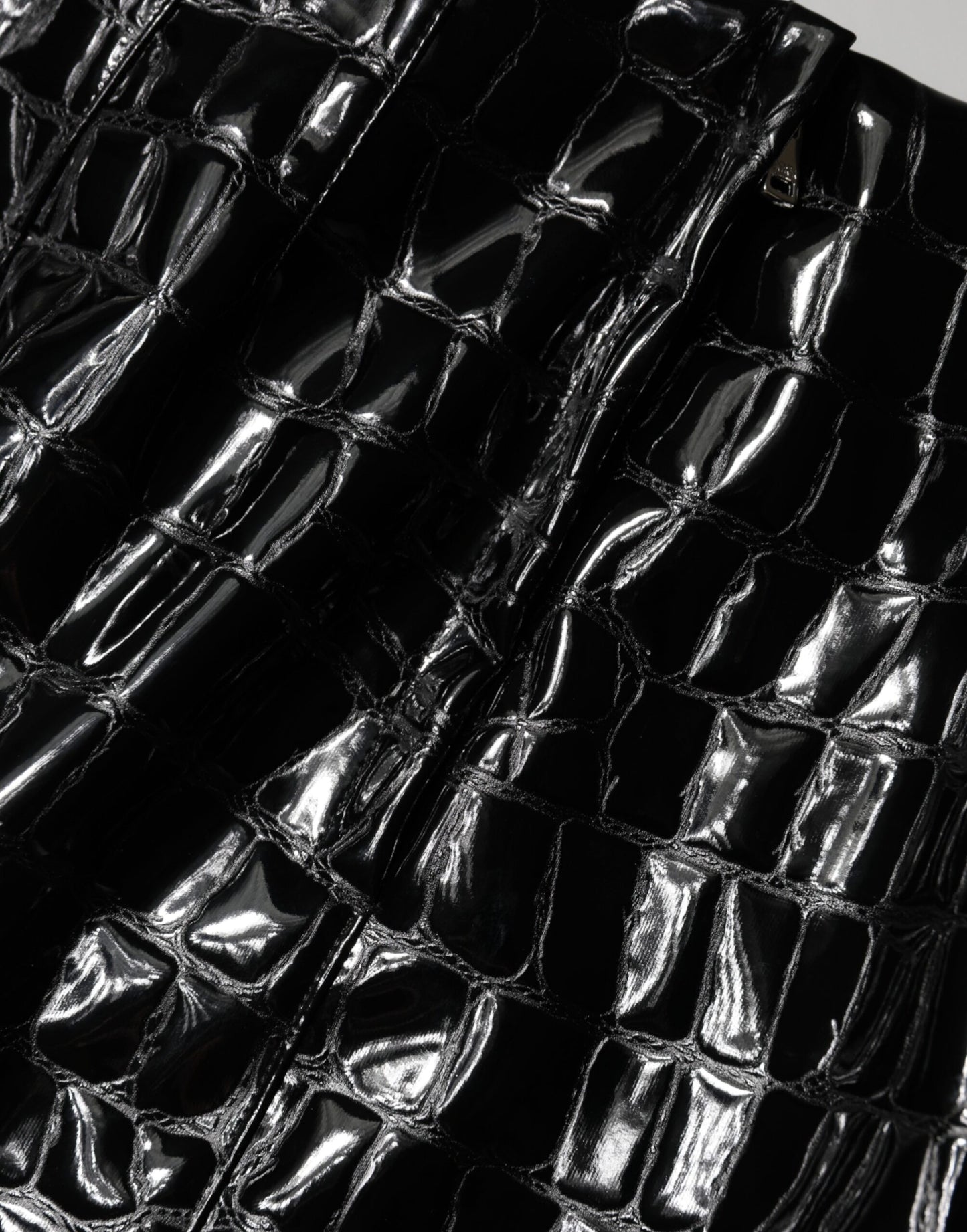 Dolce & Gabbana Black Croc Faux-Leather Mid Waist Midi Skirt