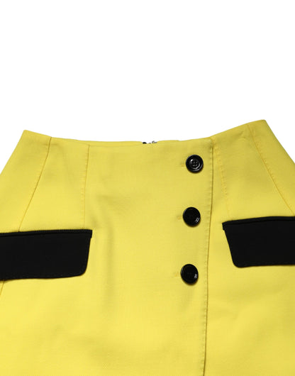 Dolce & Gabbana Yellow Wool Buttoned High Waist Mini Skirt