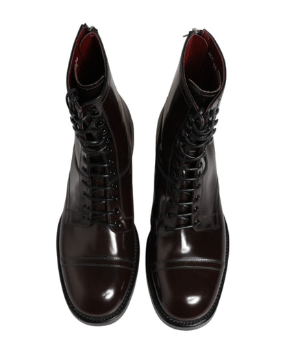 Dolce & Gabbana Black Leather Lace Up Mid Calf Boots Shoes