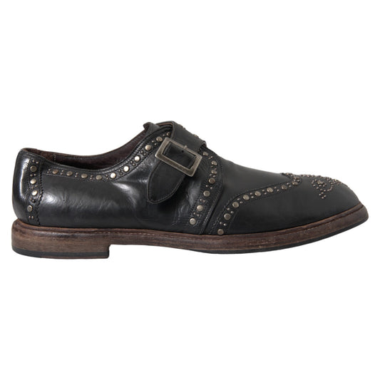Dolce & Gabbana Black Leather Monk Strap Studded Dress Shoes