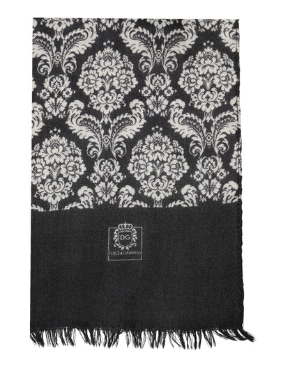 Dolce & Gabbana Black White Damask Patterned Lace Men Scarf