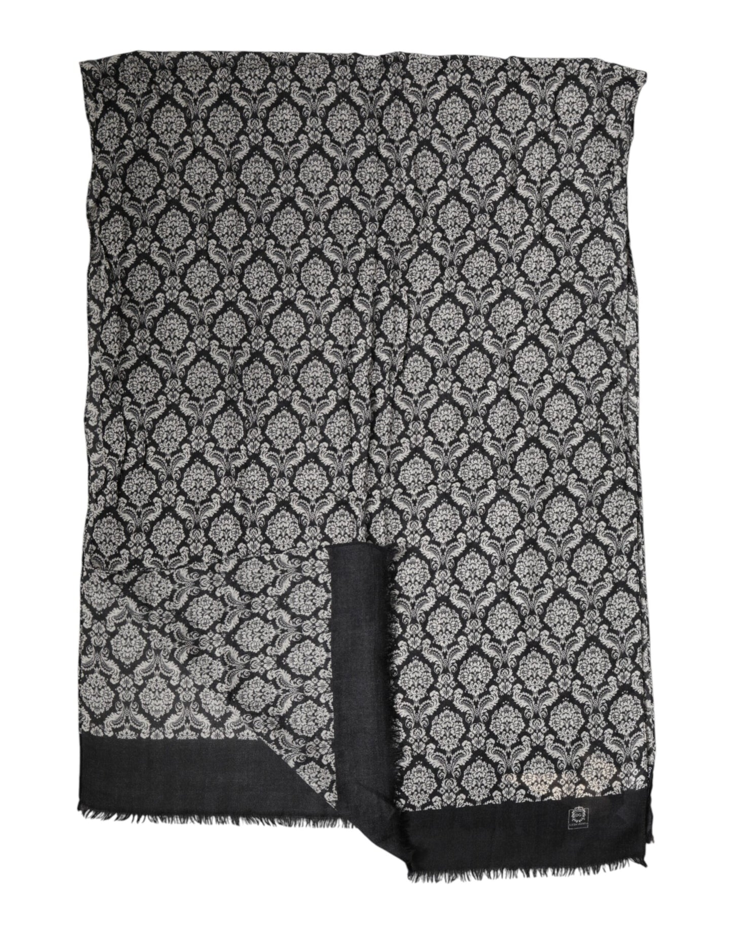 Dolce & Gabbana Black White Damask Patterned Lace Men Scarf