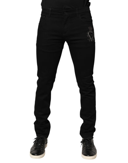 Dolce & Gabbana Black Sacred Heart Men Cotton Denim Jeans