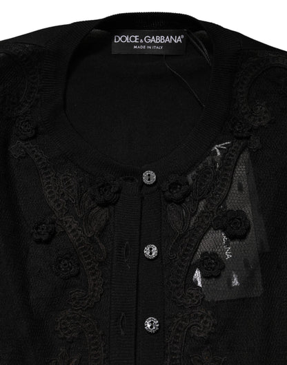 Dolce & Gabbana Black Sheer Button Down Cardigan Sweater