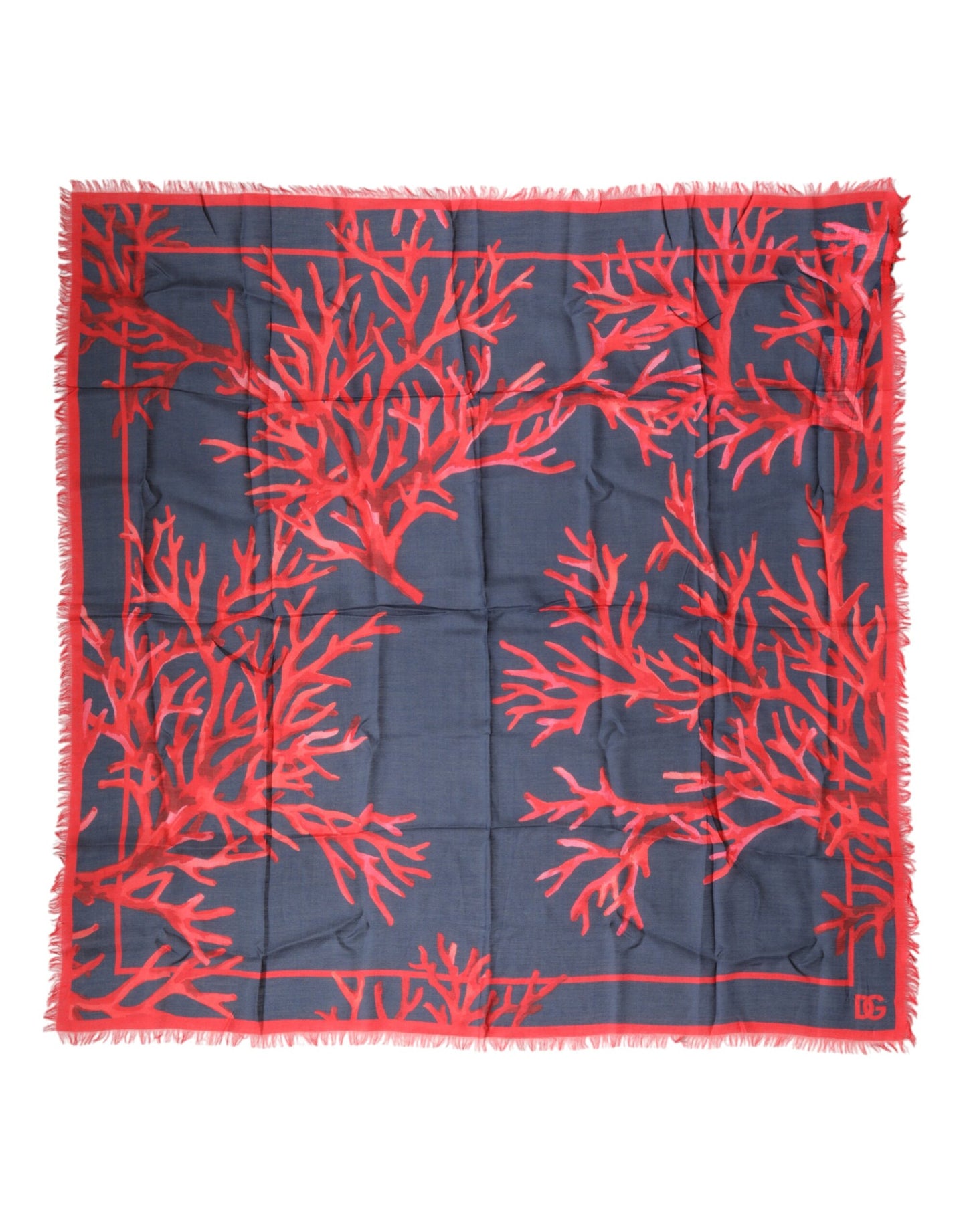 Dolce & Gabbana Blue Red Coral Print Square Foulard Men Scarf