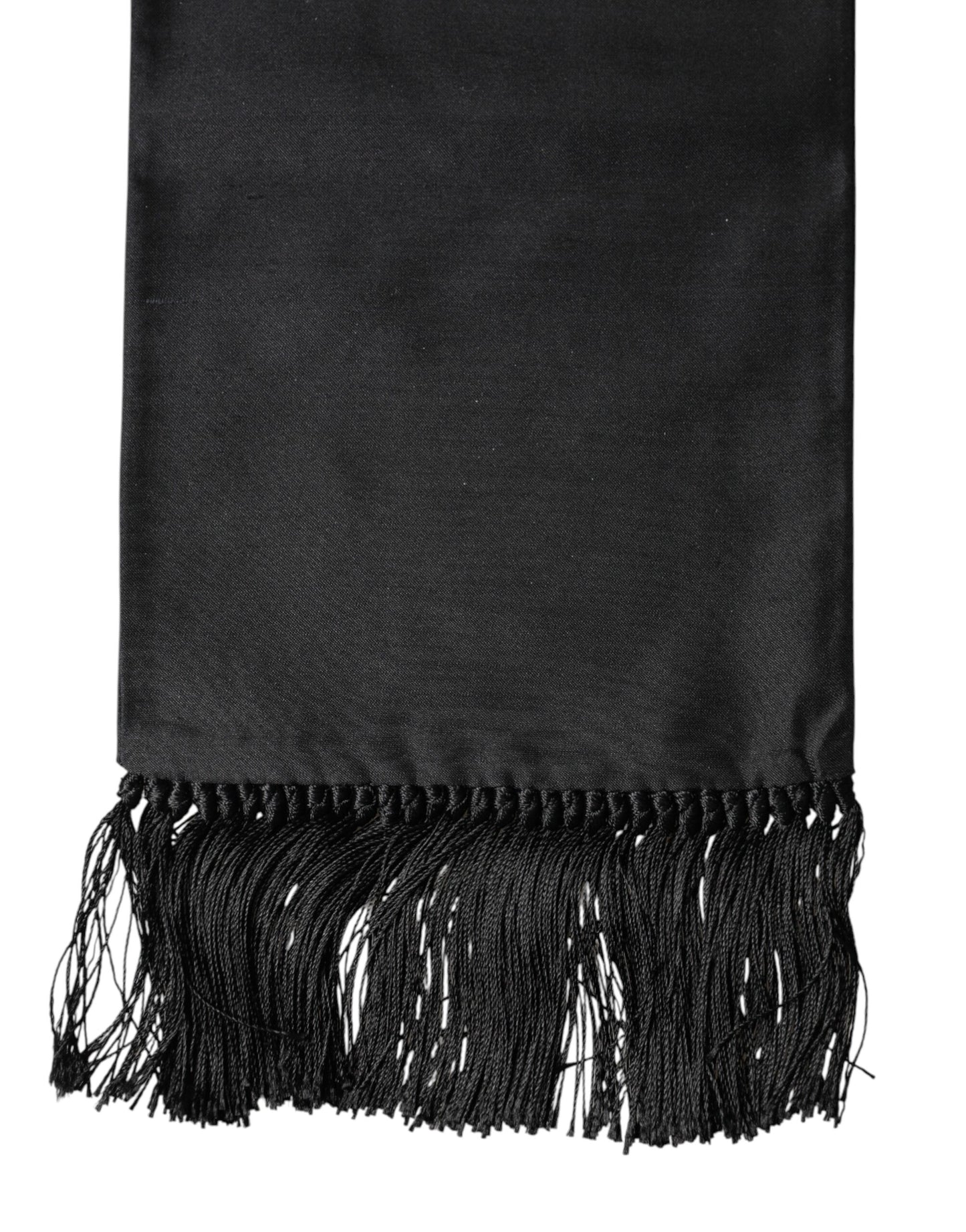 Dolce & Gabbana Black Silk Fringes Neck Wrap Foulard Scarf