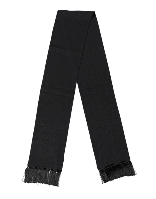 Dolce & Gabbana Black Silk Fringes Neck Wrap Foulard Scarf