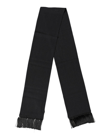 Dolce & Gabbana Black Silk Fringes Neck Wrap Foulard Scarf
