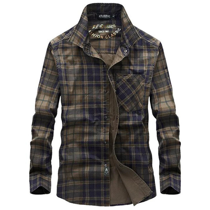 Men’s Long Sleeve Plaid Cotton Shirt