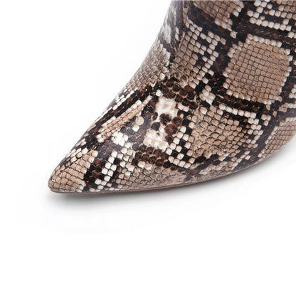 SIMLOVEYO Snakeprint PU Ankle Boots