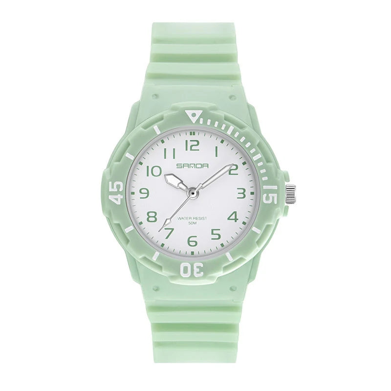 UTHAI Student Watch Fashion Trend Outdoor Sports Fresh 50M Waterproof PU Soft Female Middle School Student Youth Clock Watches