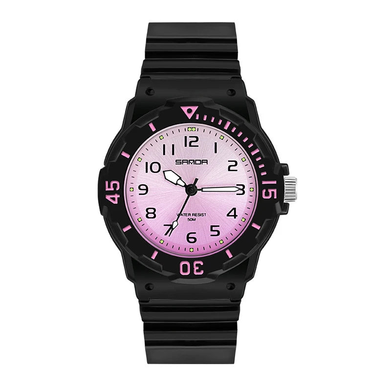 UTHAI Student Watch Fashion Trend Outdoor Sports Fresh 50M Waterproof PU Soft Female Middle School Student Youth Clock Watches