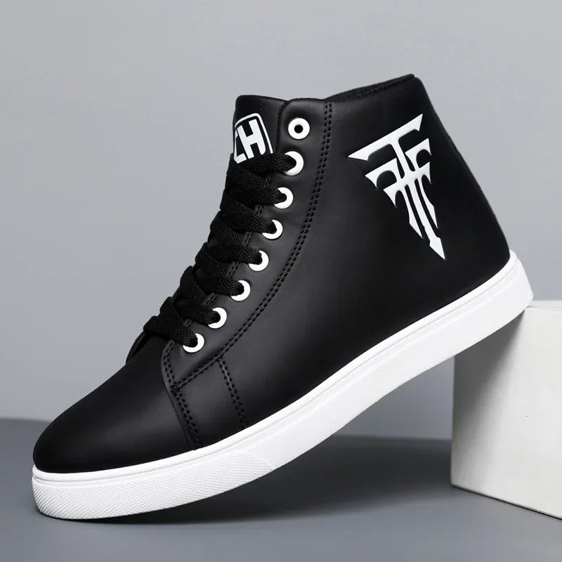 Men High Top Sneakers Fashion Leather Casual Shoes