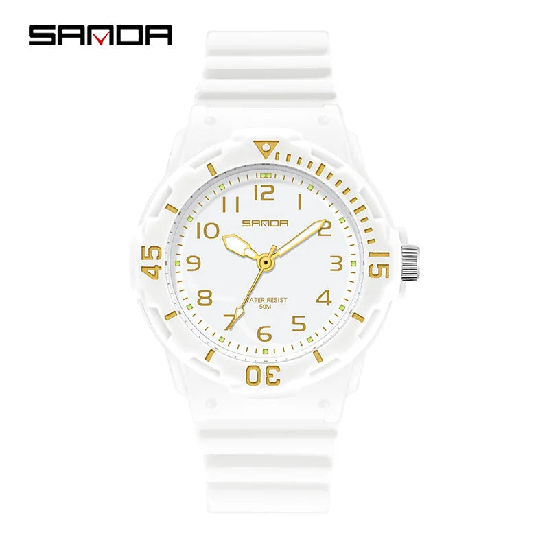 UTHAI Student Watch Fashion Trend Outdoor Sports Fresh 50M Waterproof PU Soft Female Middle School Student Youth Clock Watches