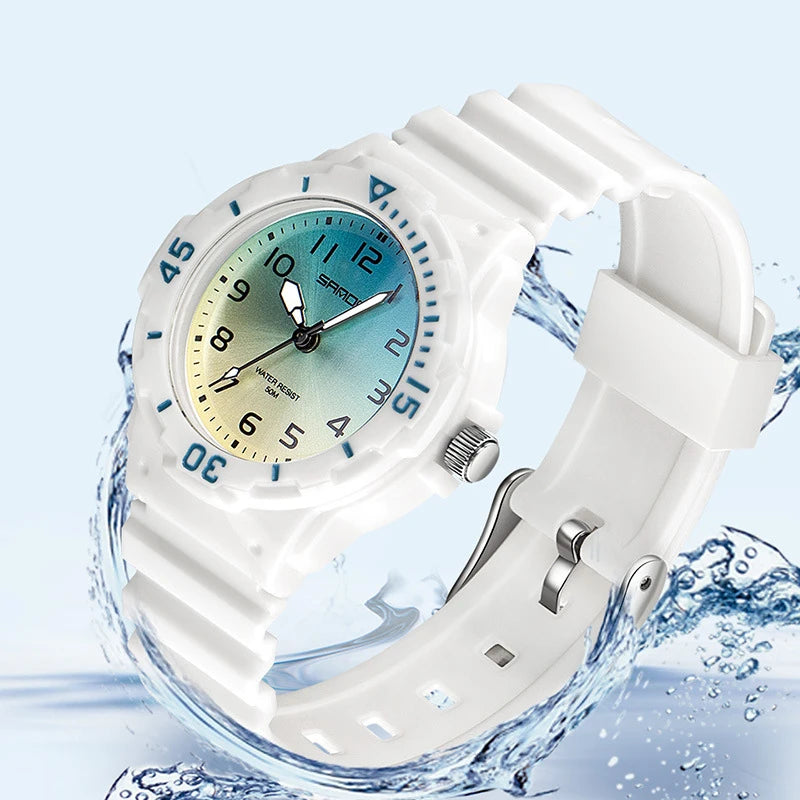 UTHAI Student Watch Fashion Trend Outdoor Sports Fresh 50M Waterproof PU Soft Female Middle School Student Youth Clock Watches