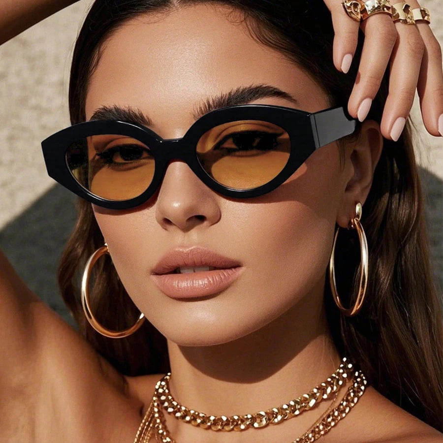 Fashion Cat Eye Sunglasses Women 2025 INS Popular Vintage Punk Oval Sun Glasses Female Trending Shades Multicolour Eyewear UV400