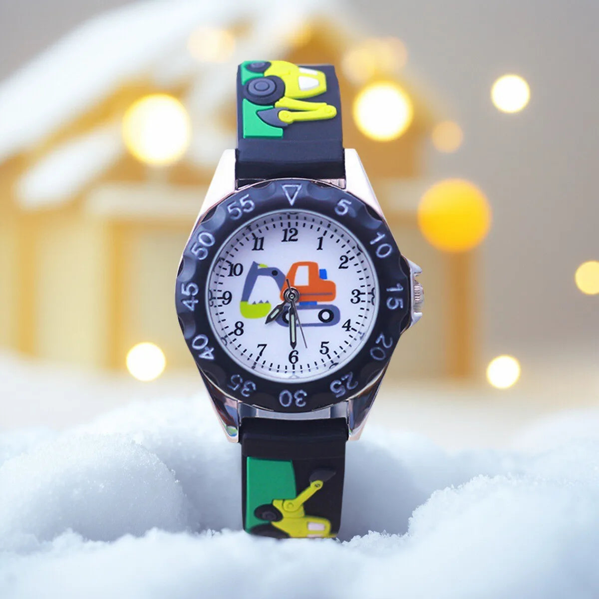 Kids Time Teaching Watch – Cartoon Excavator Design, Analog Display, Safe for Students