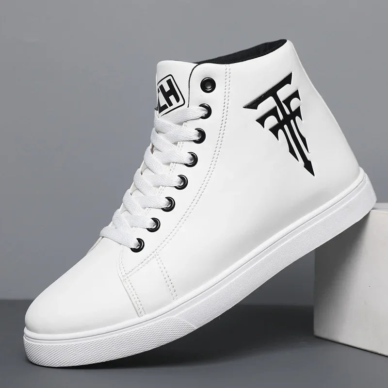 Men High Top Sneakers Fashion Leather Casual Shoes