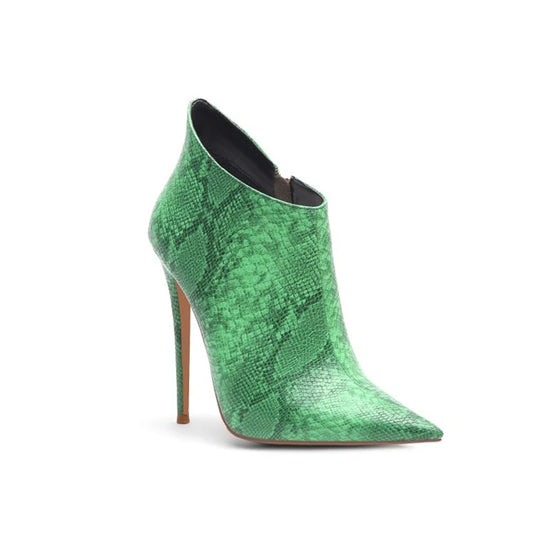 SIMLOVEYO Snakeprint PU Ankle Boots