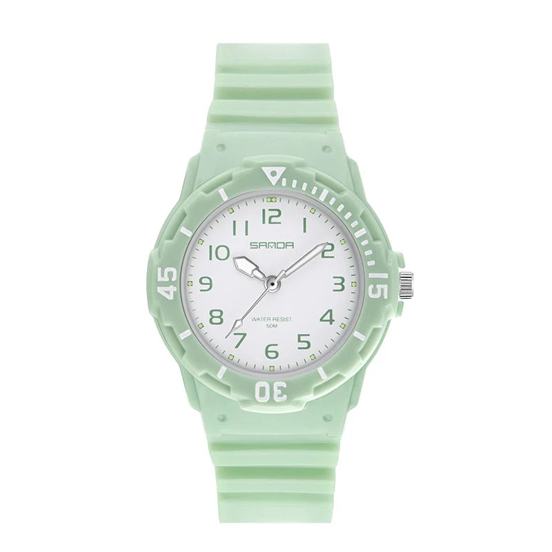 UTHAI Student Watch Fashion Trend Outdoor Sports Fresh 50M Waterproof PU Soft Female Middle School Student Youth Clock Watches