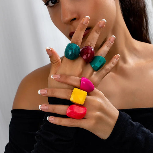 Acrylic Ring Set for Women and Girls – Elegant Fashion Jewelry Accessories, Holiday Party Gift (OL CR001) - SMARTMARTNZ