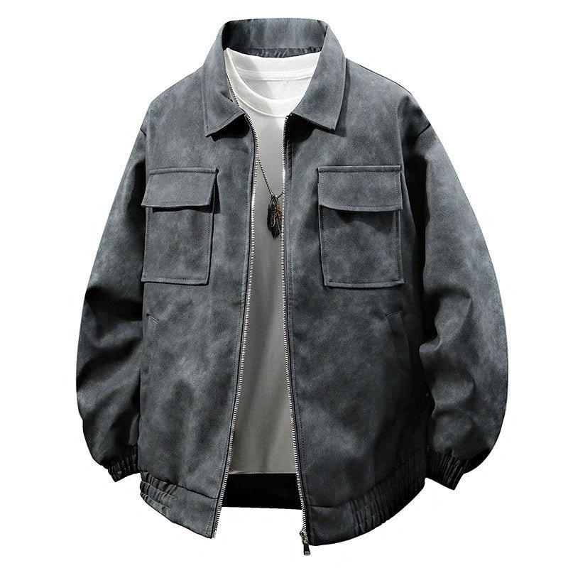 American Retro PU Leather Jacket – 3D Texture, Polo Collar Streetwear - SMARTMARTNZ