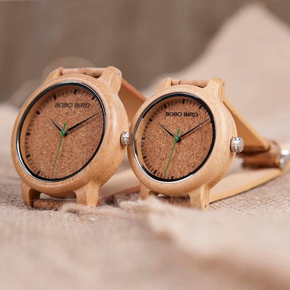 BOBO BIRD Handmade Wooden Couple Watches – Eco - Friendly Bamboo Timepieces with Cork Strap & Gift Box – Custom Logo Available - SMARTMARTNZ