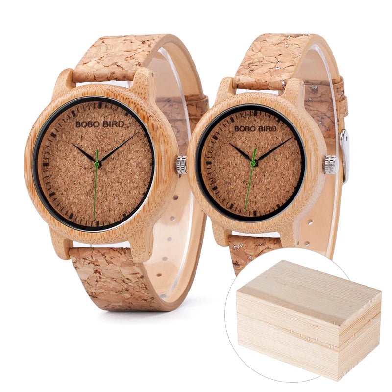 BOBO BIRD Handmade Wooden Couple Watches – Eco - Friendly Bamboo Timepieces with Cork Strap & Gift Box – Custom Logo Available - SMARTMARTNZ