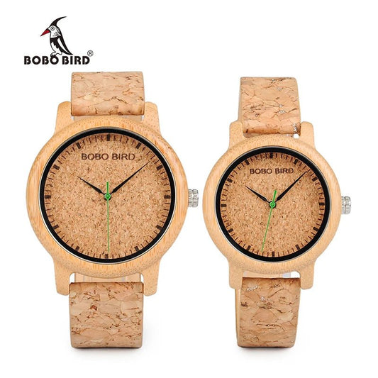 BOBO BIRD Handmade Wooden Couple Watches – Eco - Friendly Bamboo Timepieces with Cork Strap & Gift Box – Custom Logo Available - SMARTMARTNZ
