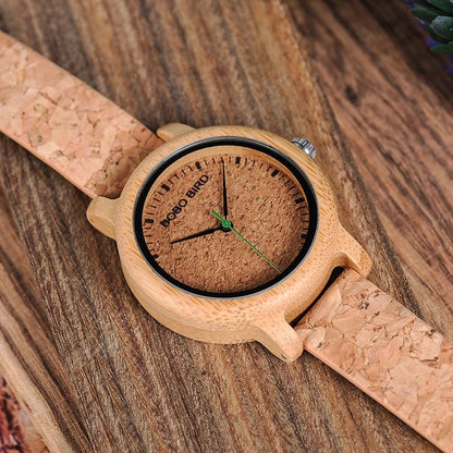BOBO BIRD Handmade Wooden Couple Watches – Eco - Friendly Bamboo Timepieces with Cork Strap & Gift Box – Custom Logo Available - SMARTMARTNZ