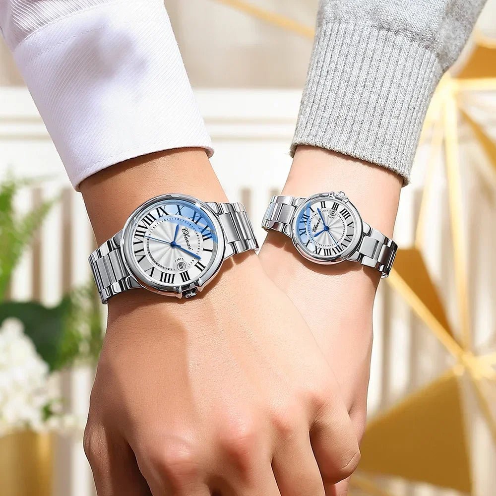 CHENXI 039 Couple Watches – 2024 Luxury Stainless Steel Silver Quartz Wristwatch Set for Men & Women - SMARTMARTNZ