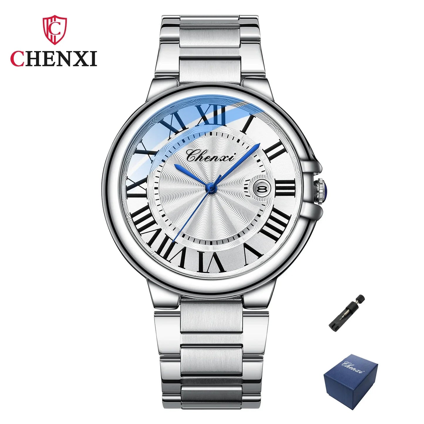 CHENXI 039 Couple Watches – 2024 Luxury Stainless Steel Silver Quartz Wristwatch Set for Men & Women - SMARTMARTNZ