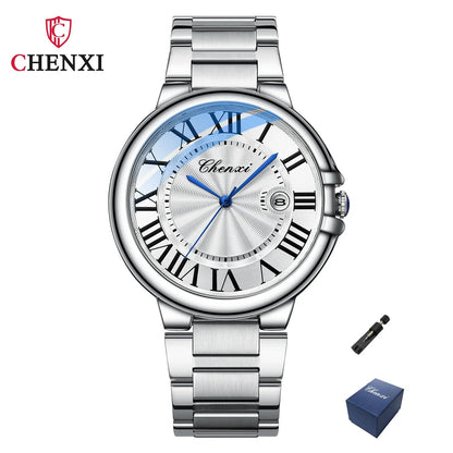 CHENXI 039 Couple Watches – 2024 Luxury Stainless Steel Silver Quartz Wristwatch Set for Men & Women - SMARTMARTNZ