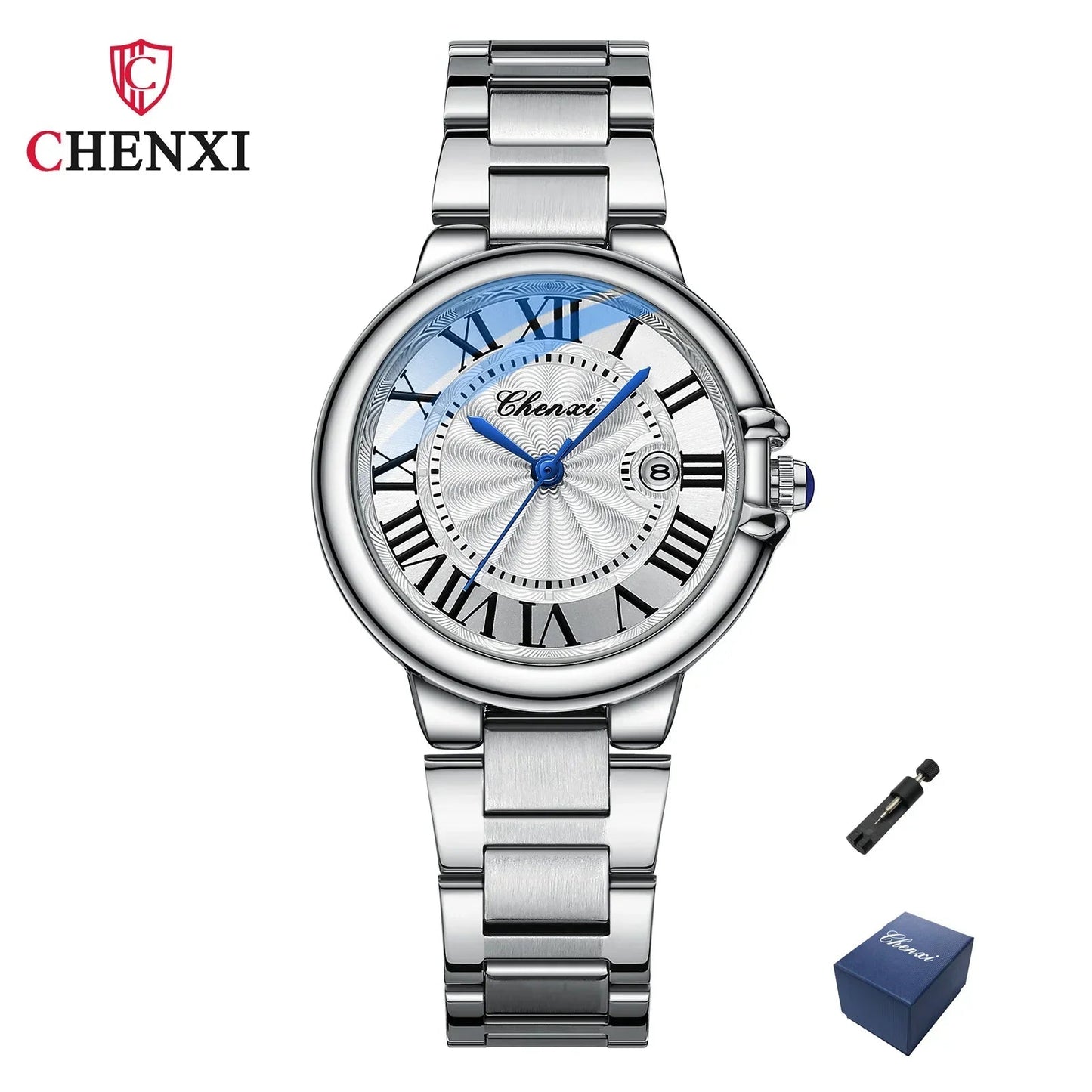 CHENXI 039 Couple Watches – 2024 Luxury Stainless Steel Silver Quartz Wristwatch Set for Men & Women - SMARTMARTNZ