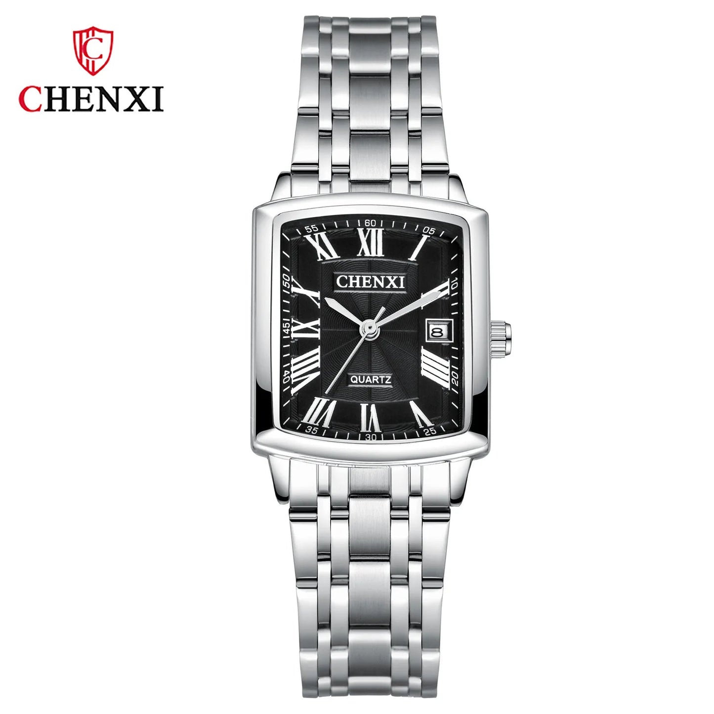 CHENXI 079A Square Couple Quartz Watches – Stainless Steel Strap, Business Casual Design with Calendar for Men & Women - SMARTMARTNZ